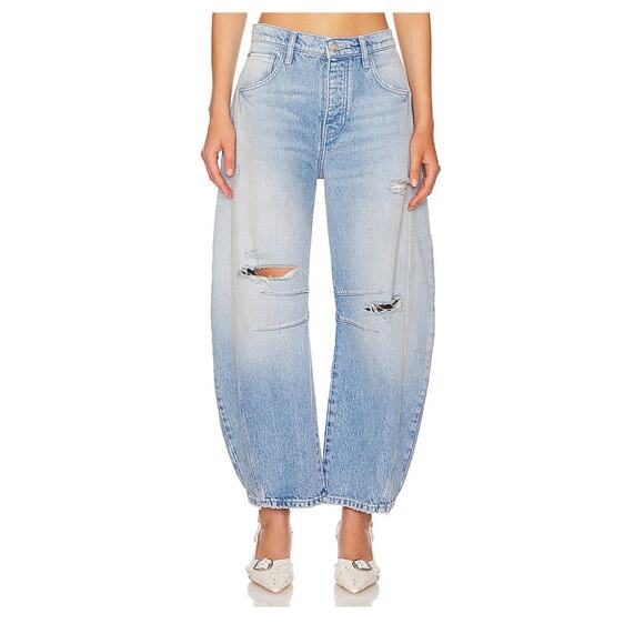 Free People We The Free Good Luck Mid Rise Barrel Jeans Barnyard Blue 28 - Picture 15 of 15